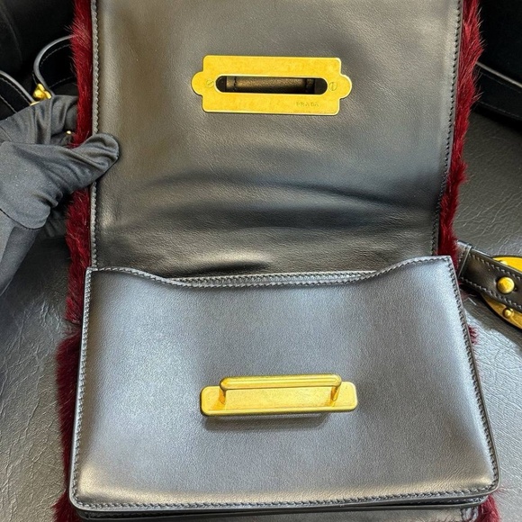 PRADA Cahier hair city pony-style calfskin faux fur crossbody bag granato black - Picture 9 of 12